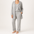 Ebony | Womens Modal Long Sleeve Loungewear Pajama Set, Light Grey