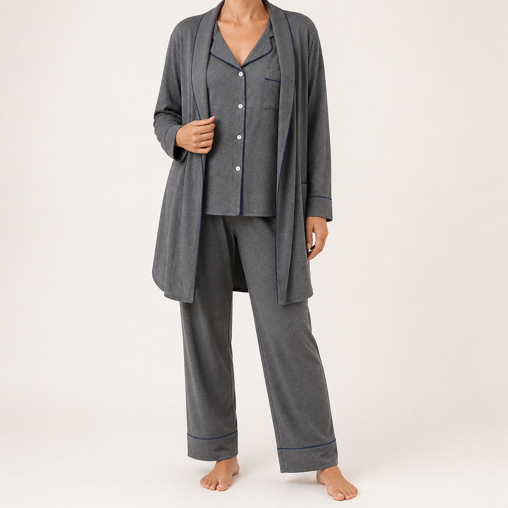 Ebony | Womens Modal Long Sleeve Loungewear Pajama Set, Dark Grey
