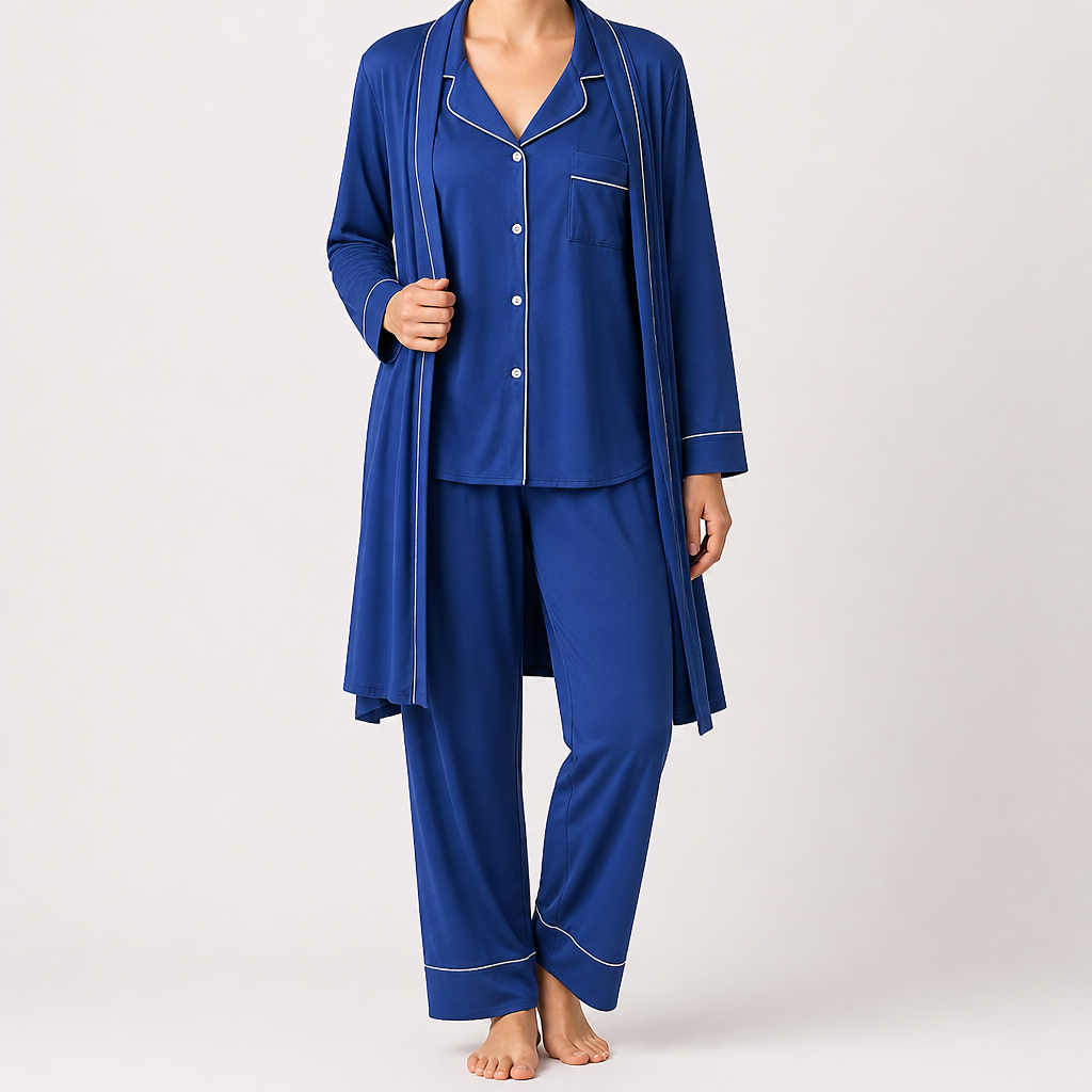 Ebony | Womens Modal Long Sleeve Loungewear Pajama Set, Denim Blue