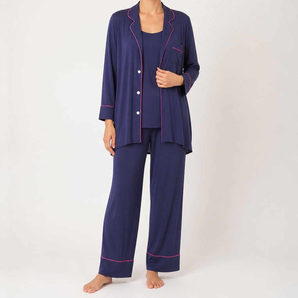 Ebony | Womens Modal Long Sleeve Loungewear Pajama Set, Navy Blue