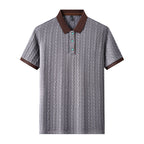 Edgar | Mens Short Sleeve Cable Knit Business Casual Collared T-Shirt - 5