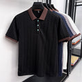 Edgar | Mens Short Sleeve Cable Knit Business Casual Collared T-Shirt - Black