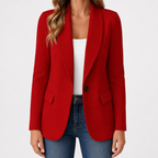 Edith | Womens Knit Sweater Blazer Long Sleeve Casual Cardigan, Red