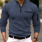 Edmund | Mens Striped Arm Zip Polo Shirt Long Sleeve Sports Top - 2