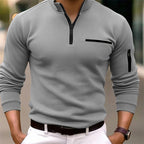 Edmund | Mens Striped Arm Zip Polo Shirt Long Sleeve Sports Top - 4