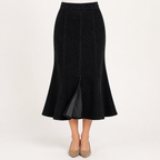 Edmund | Womens Denim Skirt Fishtail Split High Waisted Midi Skirt, Black
