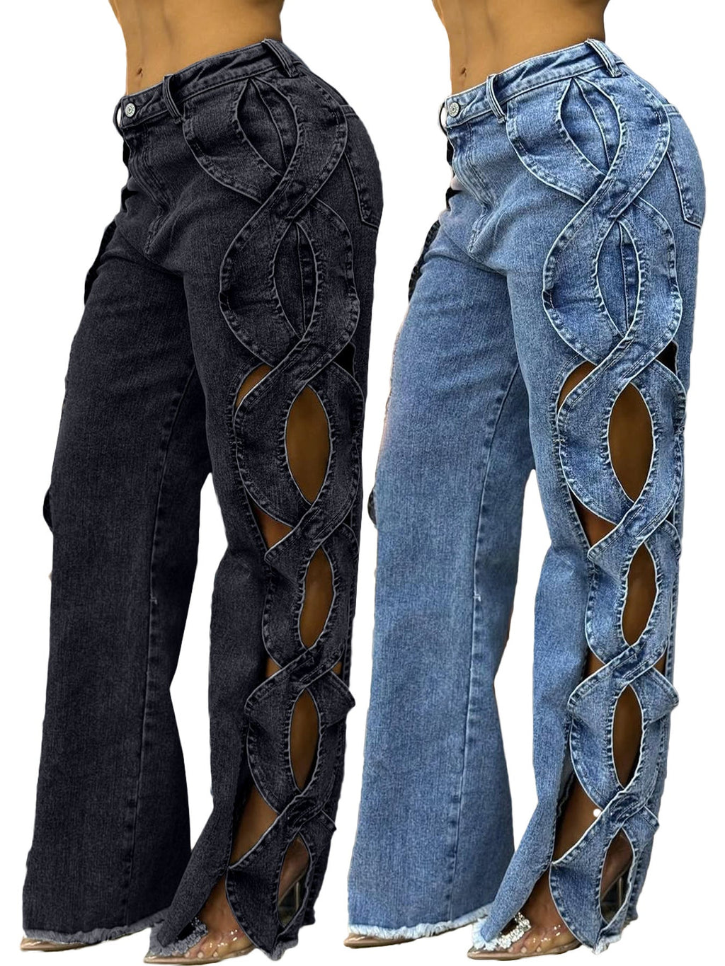 Eileen | Womens High Waisted Jeans Patchwork Casual Denim Pants