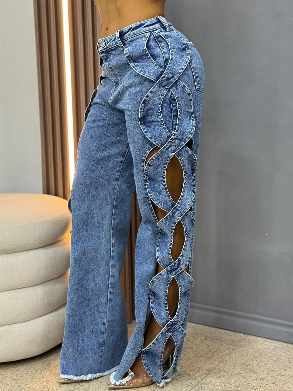 Eileen | Womens High Waisted Jeans Patchwork Casual Denim Pants