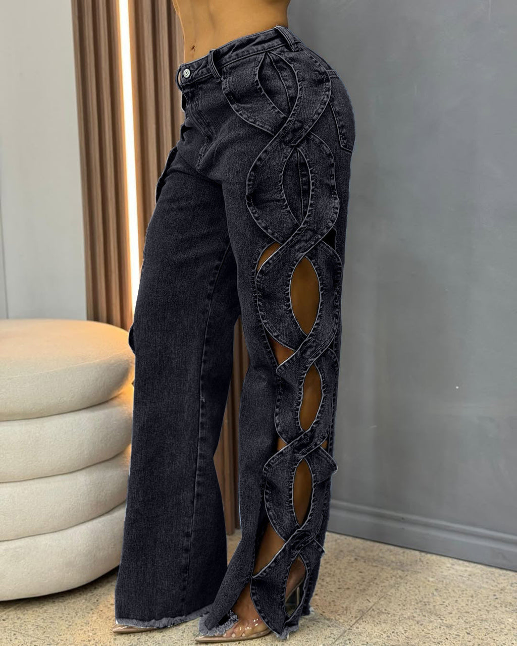 Eileen | Womens High Waisted Jeans Patchwork Casual Denim Pants