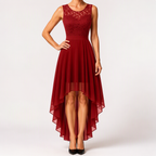 Eleanor | Womens Cocktail Lace Midi Wedding Guest Evening Formal Long Elegant Dresses, Red