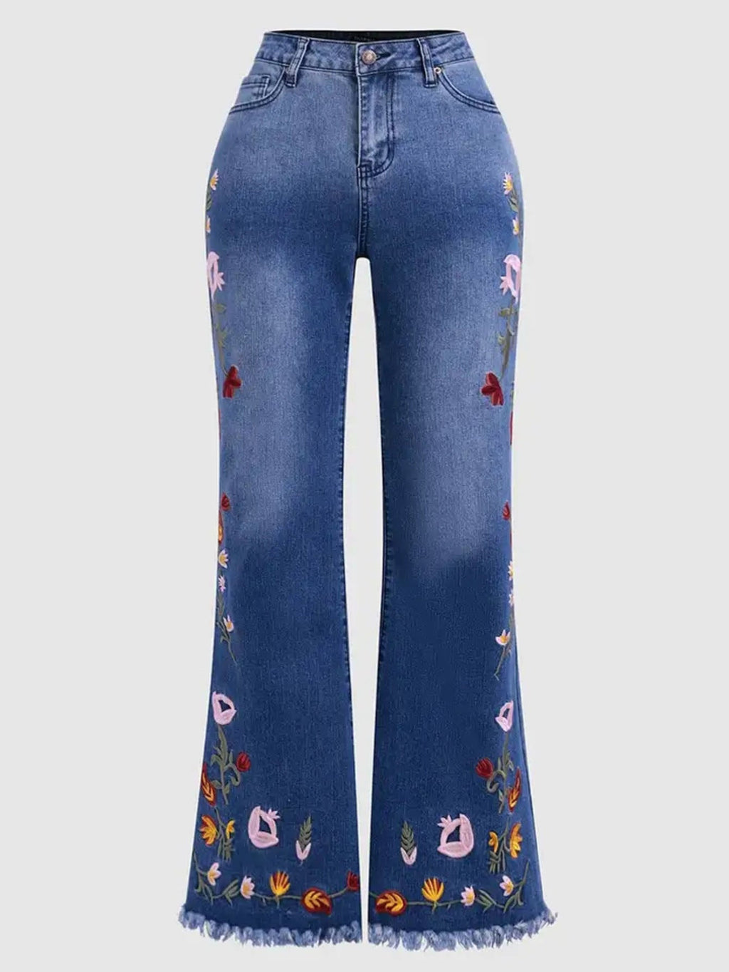 Elena | Womens High Waisted Flare Embroidered Stretch Denim Jeans