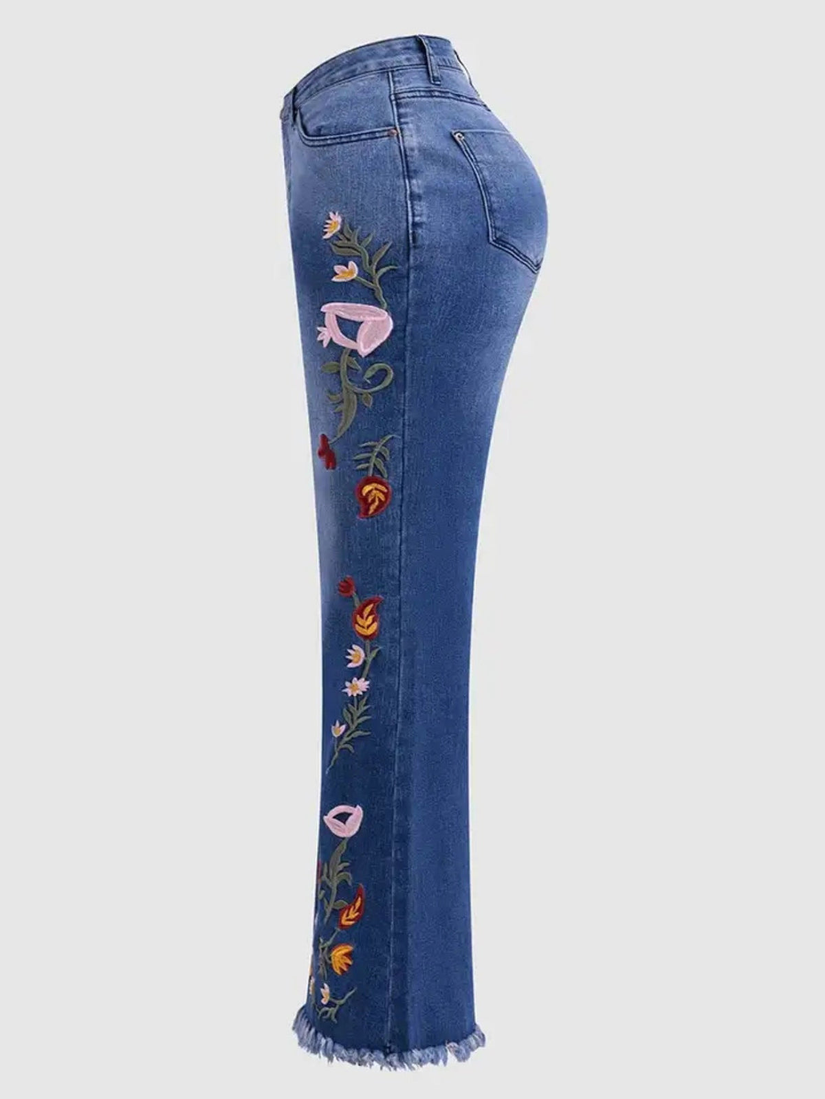 Elena | Womens High Waisted Flare Embroidered Stretch Denim Jeans