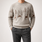 Elias | Mens Knit Sweater Crew Neck Warm Soft Knitted Pullover, Beige