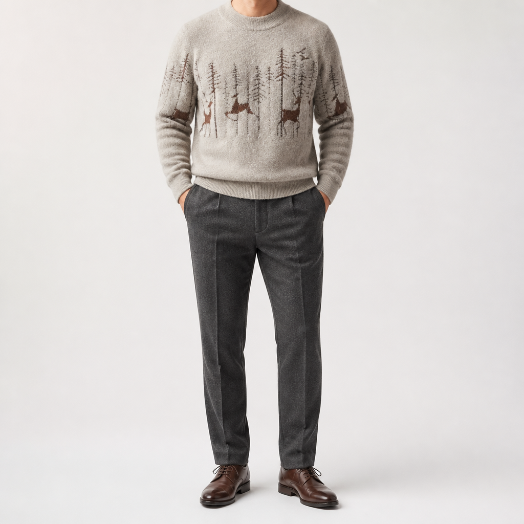 Elias | Mens Knit Sweater Crew Neck Warm Soft Knitted Pullover, Beige
