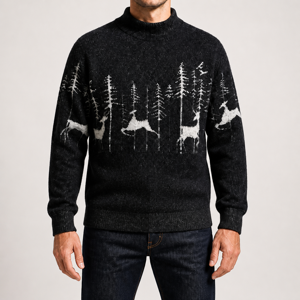 Elias | Mens Knit Sweater Crew Neck Warm Soft Knitted Pullover, Black