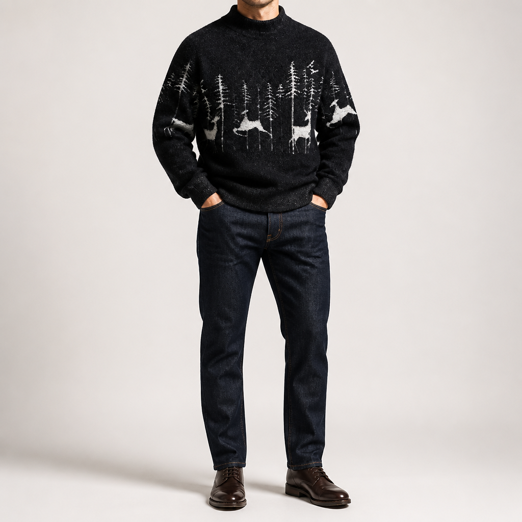 Elias | Mens Knit Sweater Crew Neck Warm Soft Knitted Pullover, Black