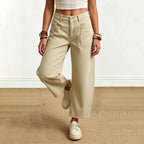 Elin | Womens High Waisted Wide Leg Cropped Trousers Pants - 1