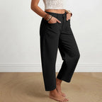 Elin | Womens High Waisted Wide Leg Cropped Trousers Pants - 2