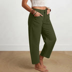Elin | Womens High Waisted Wide Leg Cropped Trousers Pants - 4