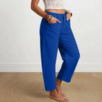 Elin | Womens High Waisted Wide Leg Cropped Trousers Pants - Royal Blue