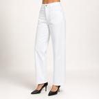 Elin | Womens High Waisted Wide Leg Cropped Trousers Pants, White