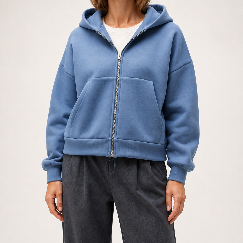 Elin | Womens Hoodie Fleece Lined Zip Up Sweatshirt, Light Blue