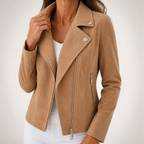 Elise | Womens Slim Fit Fitted Casual Leather Jacket, Khaki