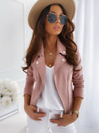 Elise | Womens Slim Fit Leather Jacket - Pink
