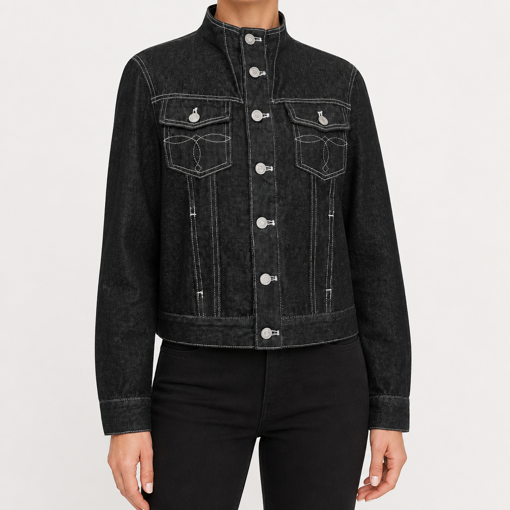 Eliza | Womens Oversized Stand Collar Denim Jacket, Graphite Black