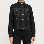 Eliza | Womens Oversized Stand Collar Denim Jacket, Graphite Black