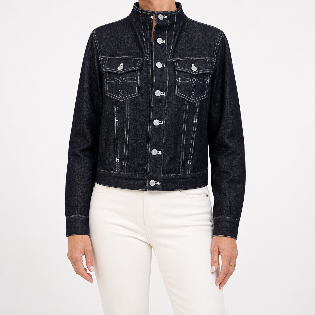 Eliza | Womens Oversized Stand Collar Denim Jacket, Slate Blue