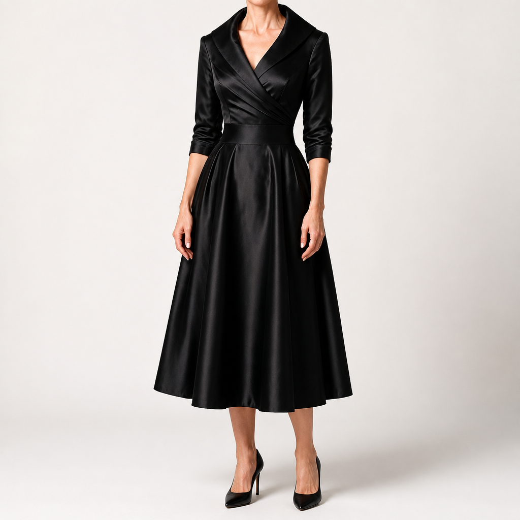 Ella | Womens Long Sleeve Wedding Guest Elegant Evening Waist Cinching Maxi Dress, Black