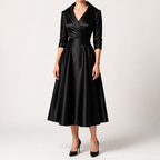 Ella | Womens Long Sleeve Wedding Guest Elegant Evening Waist Cinching Maxi Dress, Black