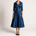 Ella | Womens Long Sleeve Wedding Guest Elegant Evening Waist Cinching Maxi Dress, Blue