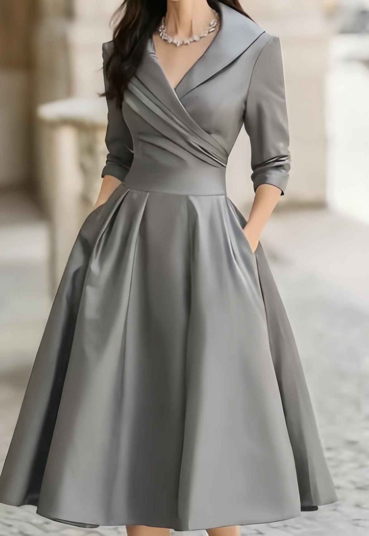 Ella | Womens Long Sleeve Wedding Guest Elegant Evening Waist Cinching Maxi Dress
