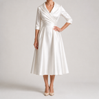 Ella | Womens Long Sleeve Wedding Guest Elegant Evening Waist Cinching Maxi Dress, Pure White