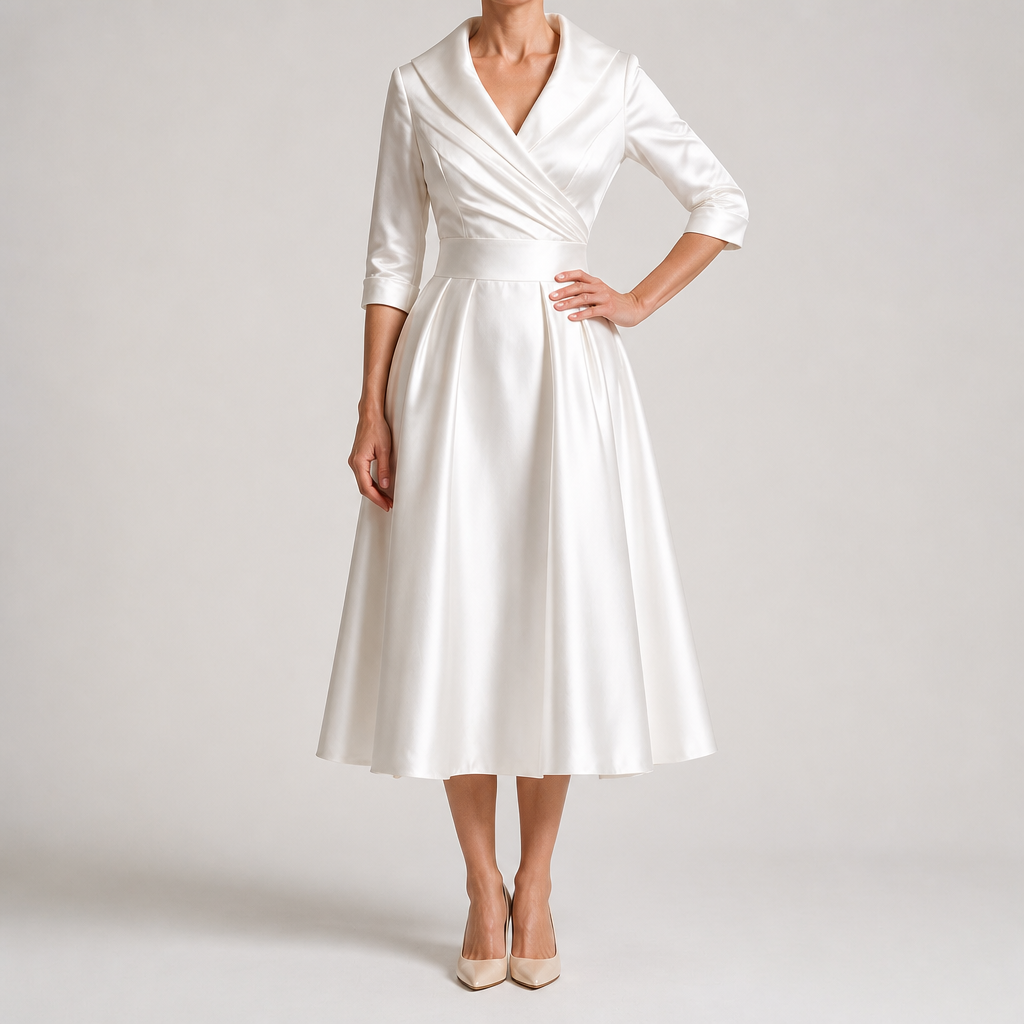 Ella | Womens Long Sleeve Wedding Guest Elegant Evening Waist Cinching Maxi Dress, Pure White