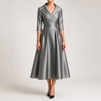 Ella | Womens Long Sleeve Wedding Guest Elegant Evening Waist Cinching Maxi Dress, Grey