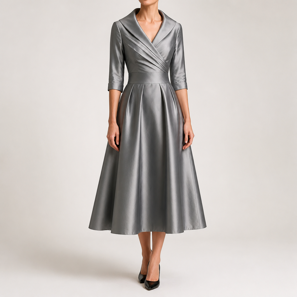 Ella | Womens Long Sleeve Wedding Guest Elegant Evening Waist Cinching Maxi Dress, Grey