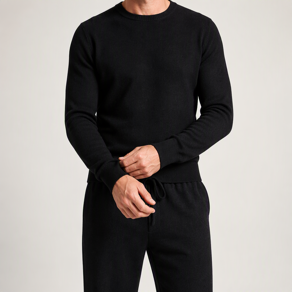 Elliott | Mens Knit Sweater Crew Neck Warm Winter Knitted Pullover, Black