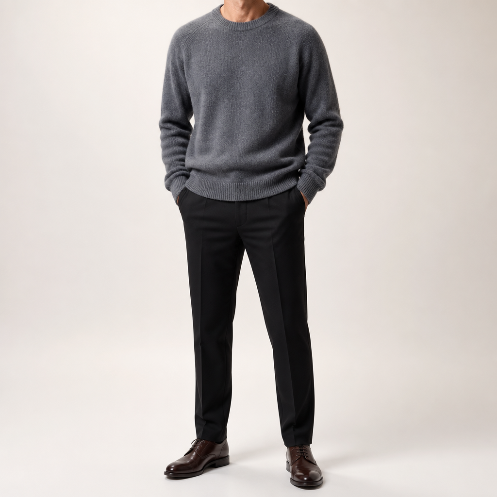 Elliott | Mens Knit Sweater Crew Neck Warm Winter Knitted Pullover, Grey