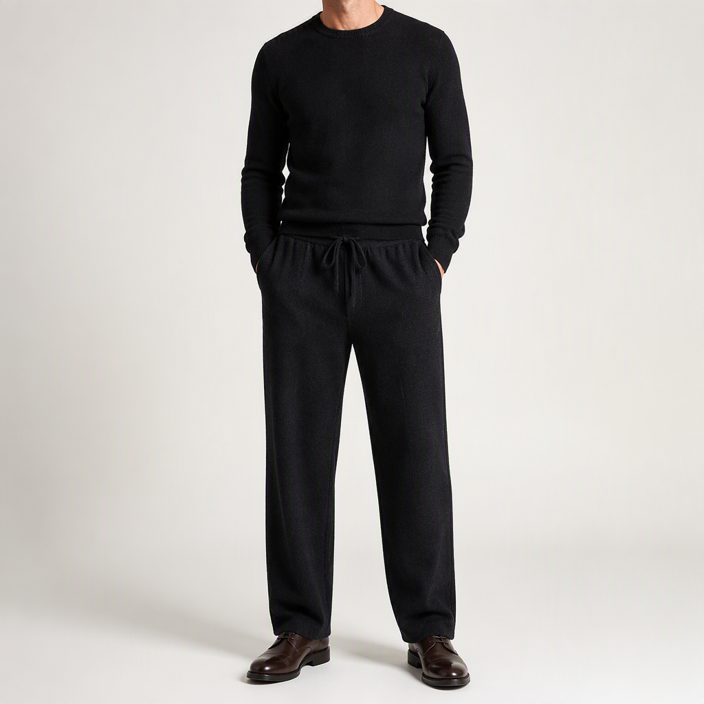 Elliott | Mens Knit Sweater Crew Neck Warm Winter Knitted Pullover, Black
