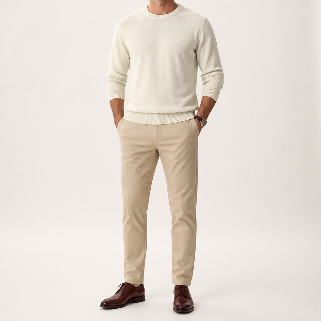 Elliott | Mens Knit Sweater Crew Neck Warm Winter Knitted Pullover, White