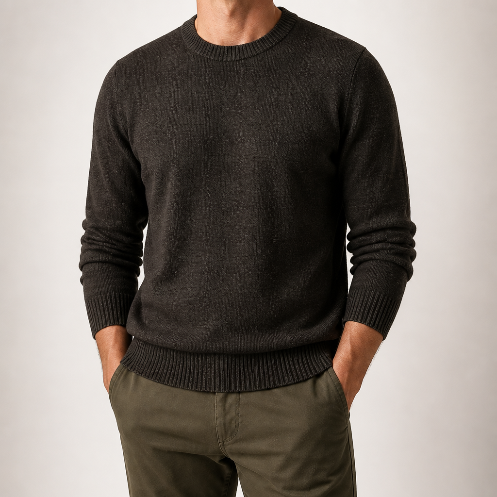 Elliott | Mens Knit Sweater Crew Neck Warm Winter Knitted Pullover, Mocha