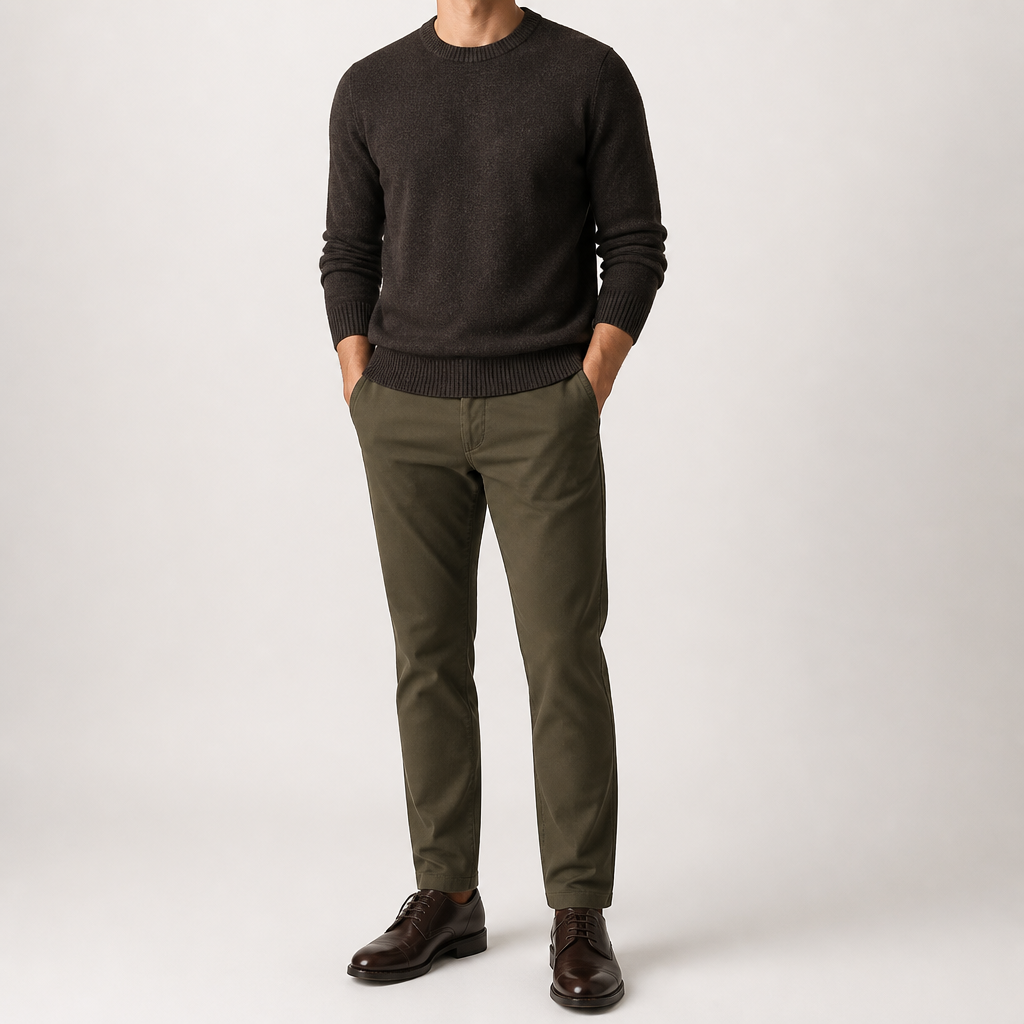 Elliott | Mens Knit Sweater Crew Neck Warm Winter Knitted Pullover, Mocha