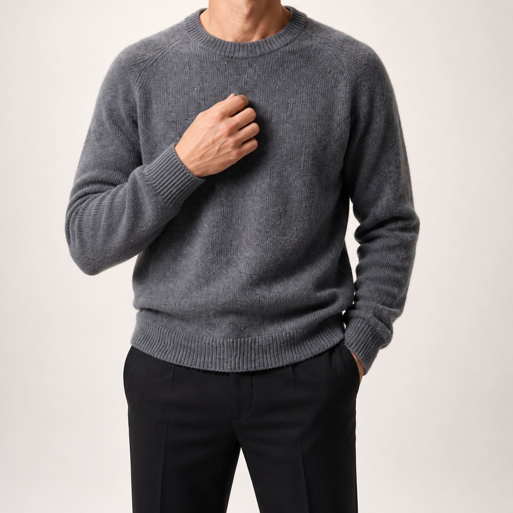 Elliott | Mens Knit Sweater Crew Neck Warm Winter Knitted Pullover, Grey