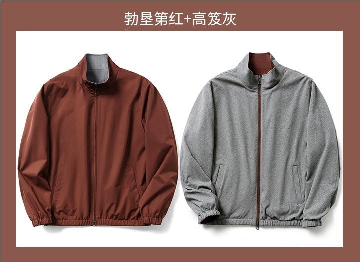 Ellison | Mens Windproof Reversible Stand Collar Bomber Autumn Jacket - Burgundy Red