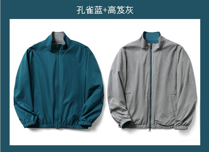 Ellison | Mens Windproof Reversible Stand Collar Bomber Autumn Jacket - Peacock Blue