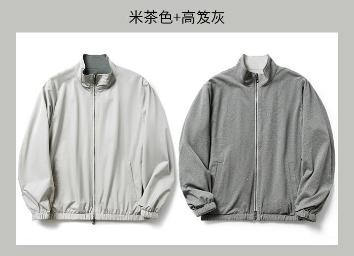 Ellison | Mens Windproof Reversible Stand Collar Bomber Autumn Jacket - Rice Brown