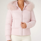 Elodie | Womens Fur Collar Hooded Padded Puffer Jacket, Pink